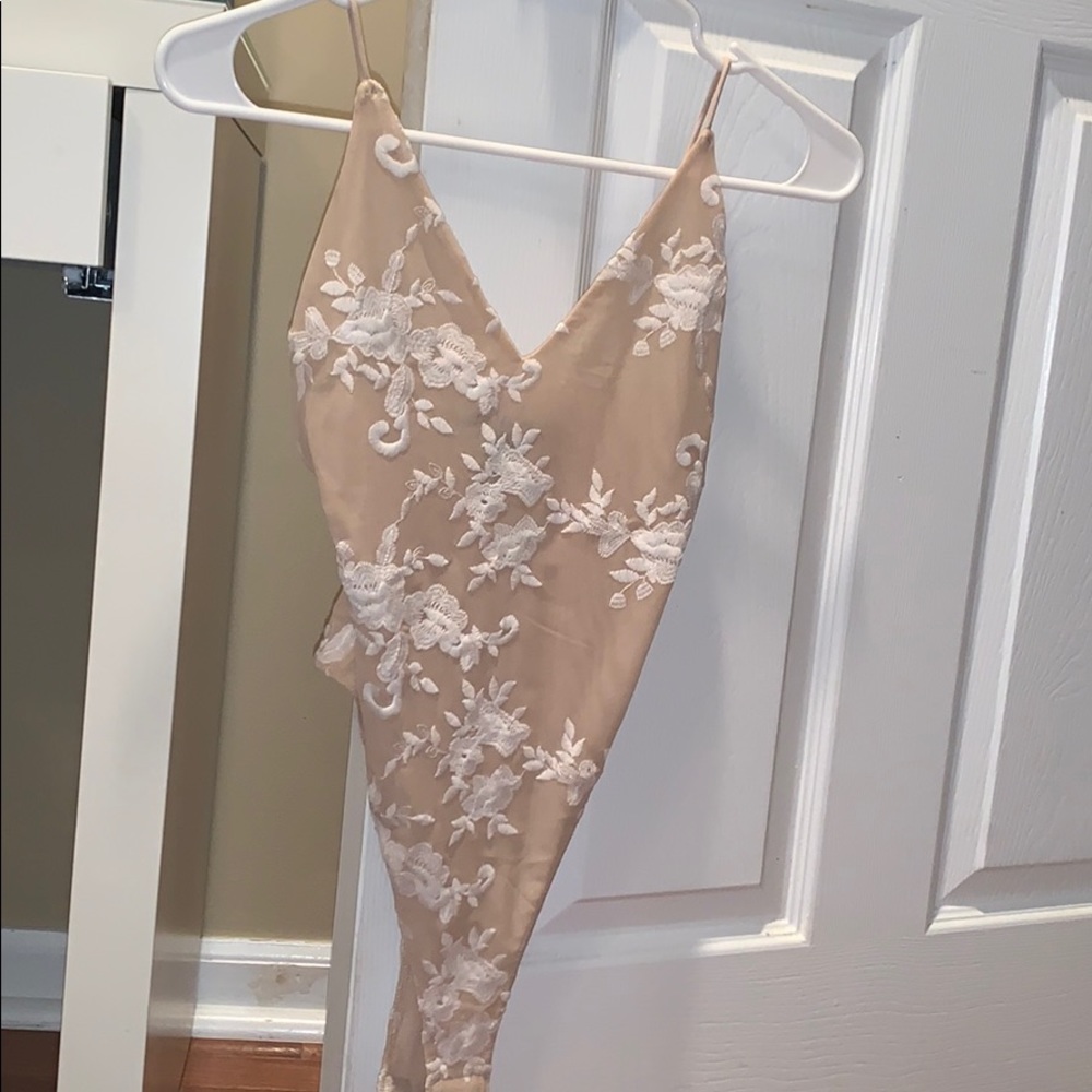 nude mesh bodysuit with white flowers